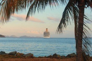 Cruise ship departs Road Town harbour, British Virgin Islands